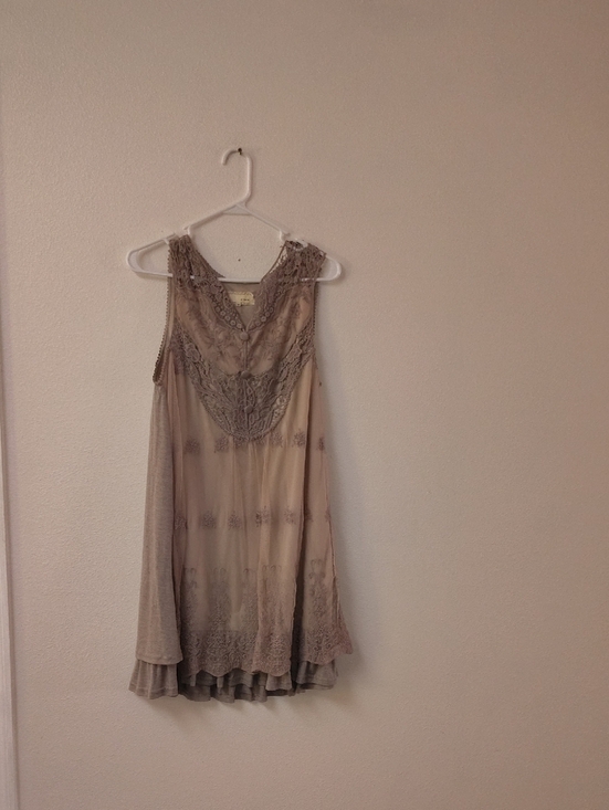 A'Reve Dresses & Skirts - A'Reve Crochet-Trim Top in Light Taupe 1235